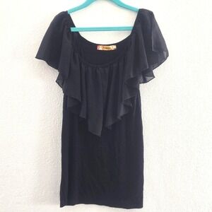 Black Ruffle Chiffon Flutter Sleeve Knit Top Size Small‎